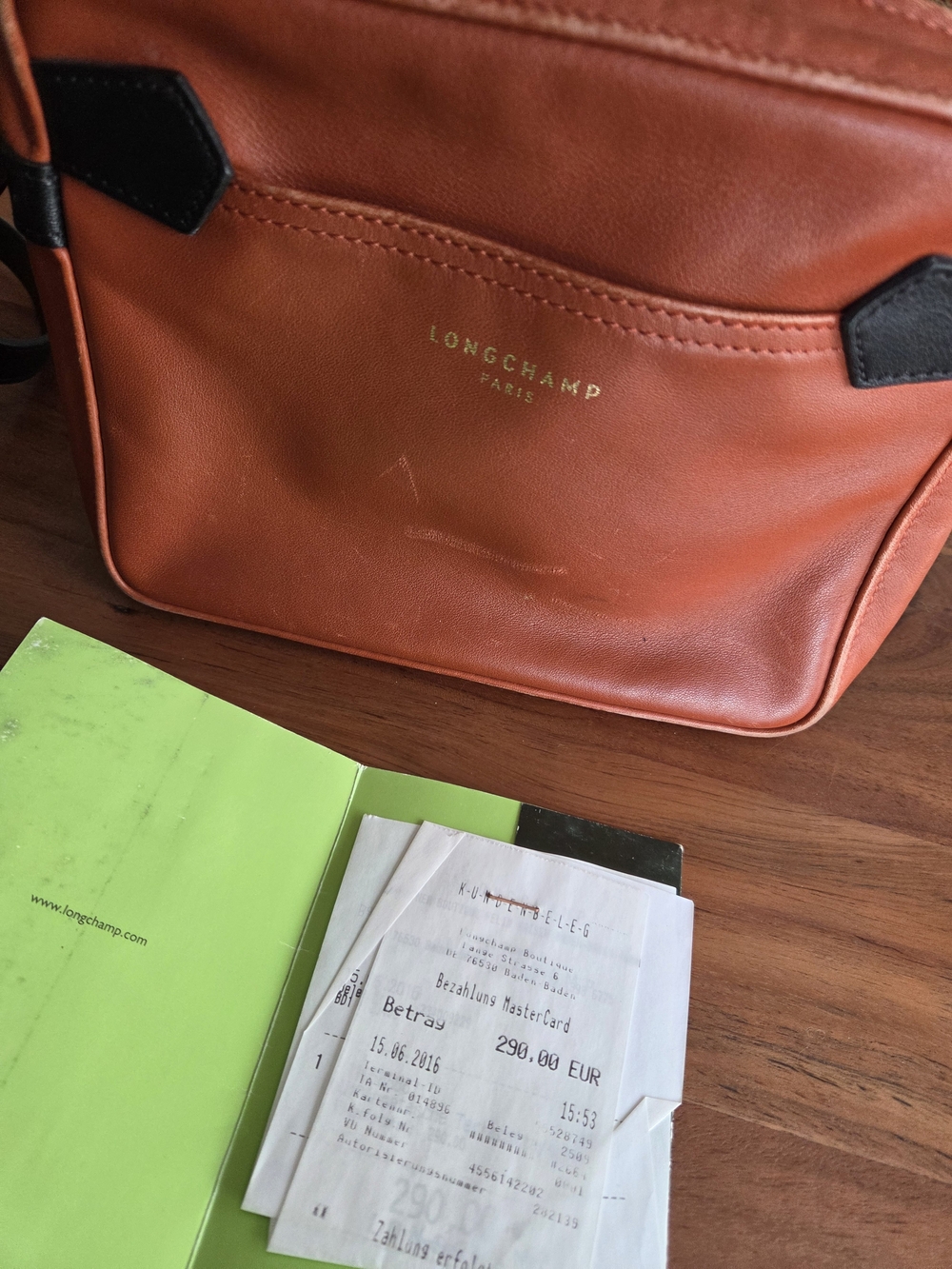 Longchamp Orange Leather Crossbody Bag with Black Trim